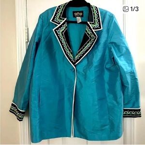 Bob Mackie Turquoise Jacket with Black and White Trim